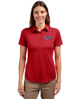Minnesota Twins Cooperstown Cutter & Buck Prospect Eco Textured Stretch Recycled Womens Short Sleeve Polo Cardinal Red Front