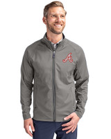 Atlanta Braves Cooperstown Cutter & Buck Adapt Eco Knit Hybrid Recycled Mens Full Zip Jacket Elemental Grey Front