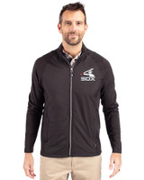 Chicago White Sox Cooperstown Cutter & Buck Adapt Eco Knit Hybrid Recycled Mens Full Zip Jacket Black Front