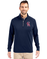 Los Angeles Angels Cooperstown Cutter & Buck Adapt Eco Knit Stretch Recycled Mens Big and Tall Quarter Zip Pullover Navy Blue Front