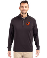 Baltimore Orioles Cooperstown Cutter & Buck Adapt Eco Knit Stretch Recycled Mens Big and Tall Quarter Zip Pullover Black Front