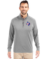Texas Rangers Cooperstown Cutter & Buck Adapt Eco Knit Stretch Recycled Mens Big and Tall Quarter Zip Pullover Polished Medium Gray Front