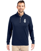 Chicago Cubs Cooperstown Cutter & Buck Adapt Recycled Soft Knit Stretch  Mens Big & Tall Quarter Zip Pullover Navy Blue Front