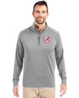 New York Yankees Cooperstown Cutter & Buck Adapt Recycled Soft Knit Stretch  Mens Big & Tall Quarter Zip Pullover Polished Medium Gray Front