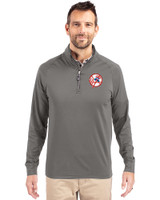 New York Yankees Cooperstown Cutter & Buck Adapt Eco Knit Stretch Recycled Mens Quarter Zip Pullover Elemental Grey Front