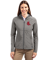Boston Red Sox Cooperstown Cutter & Buck Adapt Eco Knit Hybrid Recycled Womens Full Zip Jacket Elemental Grey Front