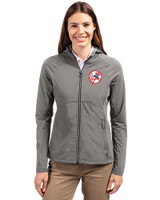New York Yankees Cooperstown Cutter & Buck Adapt Eco Knit Hybrid Recycled Womens Full Zip Jacket Elemental Grey Front