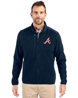 Atlanta Braves Cooperstown Cutter & Buck Cascade Eco Sherpa Mens Big & Tall Fleece Jacket Navy Blue Front