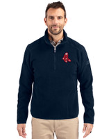 Boston Red Sox Cooperstown Cutter & Buck Cascade Eco Fleece Mens Quarter Zip Jacket Navy Blue Front