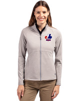 Montreal Expos Cooperstown Cutter & Buck Adapt Eco Knit Heather Recycled Womens Full Zip Polished Heather Front