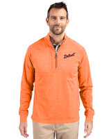 Detroit Tigers Cooperstown Cutter & Buck Adapt Eco Knit Heather Mens Quarter Zip Pullover College Orange Heather Front