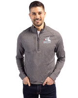 Chicago White Sox Cooperstown Cutter & Buck Adapt Recycled Soft Knit Stretch Mens Heathered Quarter Zip Pullover  Black Heather Front