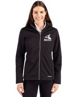 Chicago White Sox Cooperstown Cutter & Buck Evoke Softshell Recycled Full Zip Womens Jacket Black Front