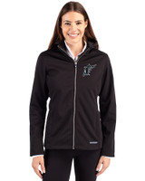 Miami Marlins Cooperstown Cutter & Buck Evoke Softshell Recycled Full Zip Womens Jacket Black Front