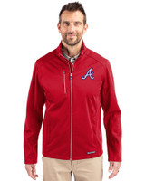 Atlanta Braves Cooperstown Cutter & Buck Evoke Softshell Recycled Full Zip Mens Jacket Cardinal Red Front