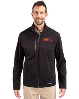 Pittsburgh Pirates Cooperstown Cutter & Buck Evoke Softshell Recycled Full Zip Mens Jacket Black Front