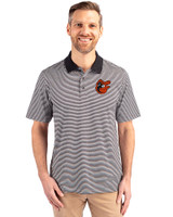 Baltimore Orioles Cooperstown Cutter & Buck Forge Tonal Stripe Stretch Mens Big and Tall Polo Black Front