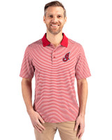 Cleveland Indians Cooperstown Cutter & Buck Forge Tonal Stripe Stretch Mens Big and Tall Polo Cardinal Red Front
