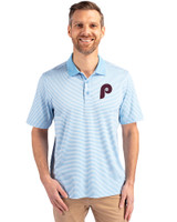 Philadelphia Phillies Cooperstown Cutter & Buck Forge Tonal Stripe Stretch Mens Big and Tall Polo Atlas Light Blue Front