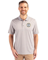 Milwaukee Brewers Cooperstown Cutter & Buck Forge Tonal Stripe Stretch Mens Big and Tall Polo Polished Medium Gray Front