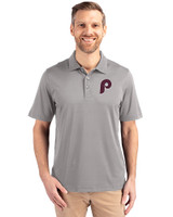 Philadelphia Phillies Cooperstown Cutter & Buck Forge Stretch Mens Big and Tall Polo Polished Medium Gray Front