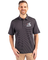 Chicago White Sox Cooperstown Cutter & Buck Forge Pencil Stripe Stretch Mens Big and Tall Polo Black Front