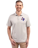 Texas Rangers Cooperstown Cutter & Buck Virtue Eco Pique Stripe Recycled Mens Big and Tall Polo Polished Medium Gray Front