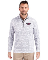 Minnesota Twins Cooperstown Cutter & Buck Traverse Stretch Eco Camo Print Quarter Zip Mens Big and Tall Pullover Charcoal Front