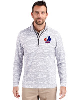 Montreal Expos Cooperstown Cutter & Buck Traverse Stretch Eco Camo Print Quarter Zip Mens Big and Tall Pullover Charcoal Front