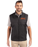 Pittsburgh Pirates Cooperstown Cutter & Buck Stealth Hybrid Quilted Mens Big and Tall Windbreaker Vest Black Front