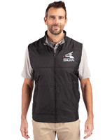 Chicago White Sox Cooperstown Cutter & Buck Stealth Hybrid Quilted Mens Big and Tall Windbreaker Vest Black Front