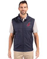 Cleveland Indians Cooperstown Cutter & Buck Stealth Hybrid Quilted Mens Big and Tall Windbreaker Vest Liberty Navy Front