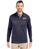 Minnesota Twins Cooperstown Cutter & Buck Traverse Stretch Eco Stripe Quarter Zip Mens Big and Tall Pullover Liberty Navy Front