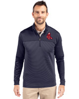 Boston Red Sox Cooperstown Cutter & Buck Traverse Stretch Eco Stripe Quarter Zip Mens Big and Tall Pullover Liberty Navy Front