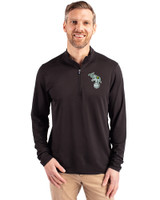 Athletics Cooperstown Cutter & Buck Virtue Eco Pique Recycled Quarter Zip Mens Big & Tall Pullover Black Front