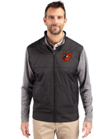 Baltimore Orioles Cooperstown Cutter & Buck Stealth Hybrid Quilted Mens Big and Tall Full Zip Windbreaker Jacket Black Front