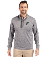 Miami Marlins Cooperstown Cutter & Buck Stealth Heathered Mens Big and Tall  Quarter Zip Pullover Elemental Grey Front