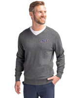 New York Mets Cooperstown Cutter & Buck Lakemont Tri-Blend Mens Big and Tall V-Neck Pullover Sweater Charcoal Heather Front