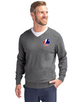 Montreal Expos Cooperstown Cutter & Buck Lakemont Tri-Blend Mens Big and Tall V-Neck Pullover Sweater Charcoal Heather Front