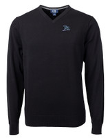 Tampa Bay Rays Cooperstown Cutter & Buck Lakemont Tri-Blend Mens Big and Tall V-Neck Pullover Sweater Black Mannequin