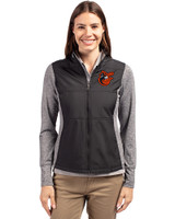 Baltimore Orioles Cooperstown Cutter & Buck Stealth Hybrid Quilted Womens Full Zip Windbreaker Jacket Black Front