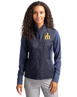 Seattle Mariners Cooperstown Cutter & Buck Stealth Recycled Hybrid Quilted Womens Windbreaker Jacket Liberty Navy Front