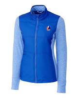 Montreal Expos Cooperstown Cutter & Buck Stealth Hybrid Quilted Womens Full Zip Windbreaker Jacket Chelan Blue Mannequin