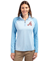 Atlanta Braves Cooperstown Cutter & Buck Forge Tonal Stripe Stretch Half Zip Womens Top Atlas Light Blue Front
