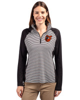 Baltimore Orioles Cooperstown Cutter & Buck Forge Tonal Stripe Stretch Half Zip Womens Top Black Front