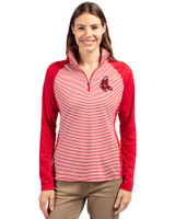 Boston Red Sox Cooperstown Cutter & Buck Forge Tonal Stripe Stretch Half Zip Womens Top Cardinal Red Front