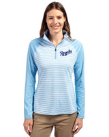 Kansas City Royals Cooperstown Cutter & Buck Forge Tonal Stripe Stretch Half Zip Womens Top Atlas Light Blue Front