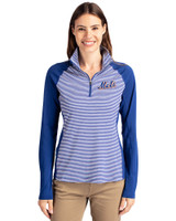 New York Mets Cooperstown Cutter & Buck Forge Tonal Stripe Stretch Half Zip Womens Top Tour Blue Front