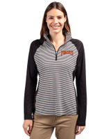 Pittsburgh Pirates Cooperstown Cutter & Buck Forge Tonal Stripe Stretch Half Zip Womens Top Black Front