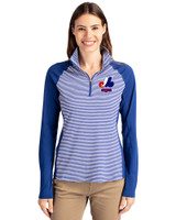 Montreal Expos Cooperstown Cutter & Buck Forge Tonal Stripe Stretch Half Zip Womens Top Tour Blue Front